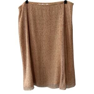 Talbots Silk Lurex Gored Side Zip Below Knee Skirt Tan Metallic Print Size 16